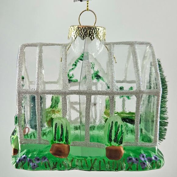 Robert Stanley greenhouse w bottle brush tree Glass Christmas Ornament - Picture 3 of 4